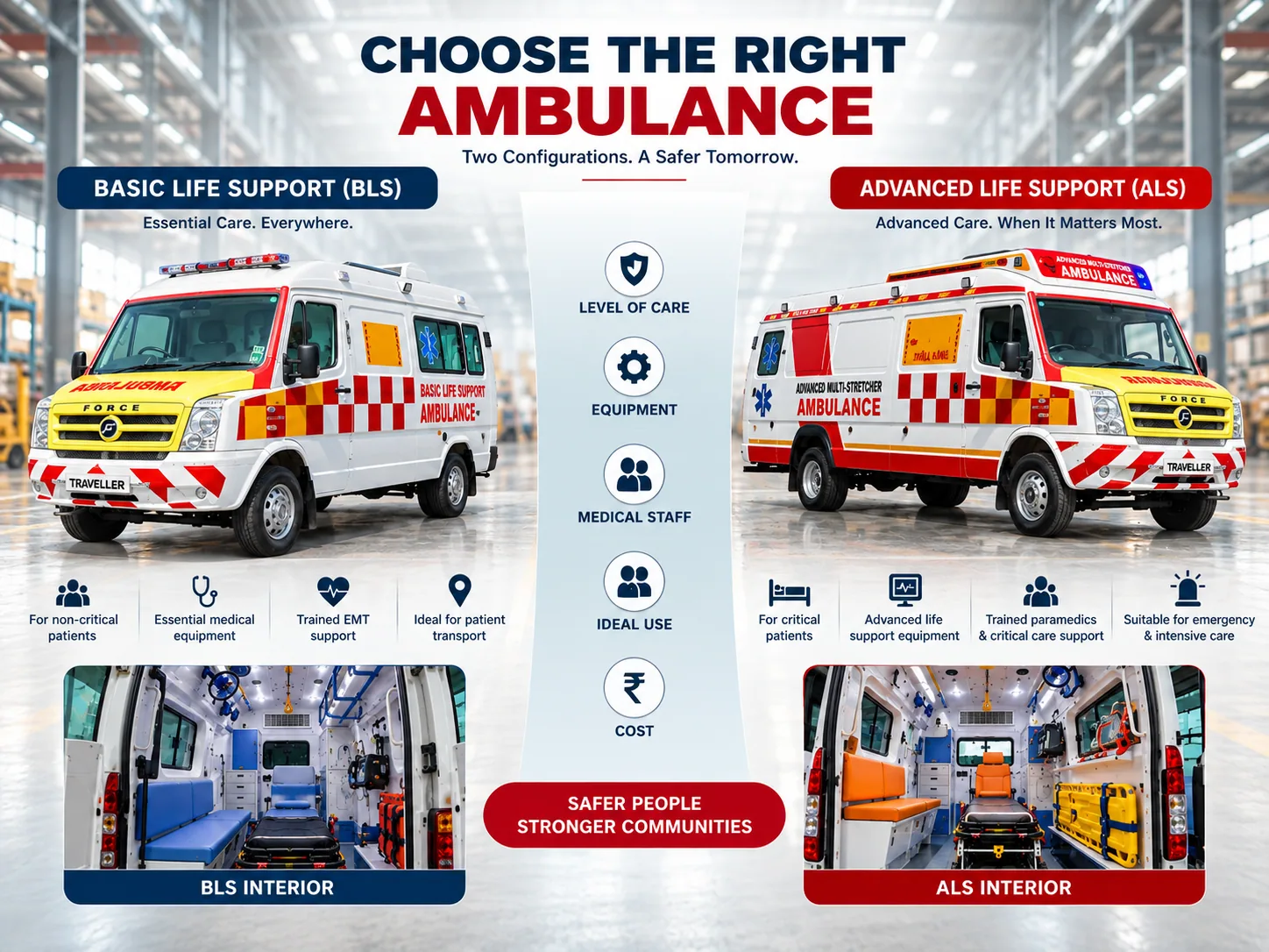 Comparison of Patient Transport, BLS and ALS ambulances