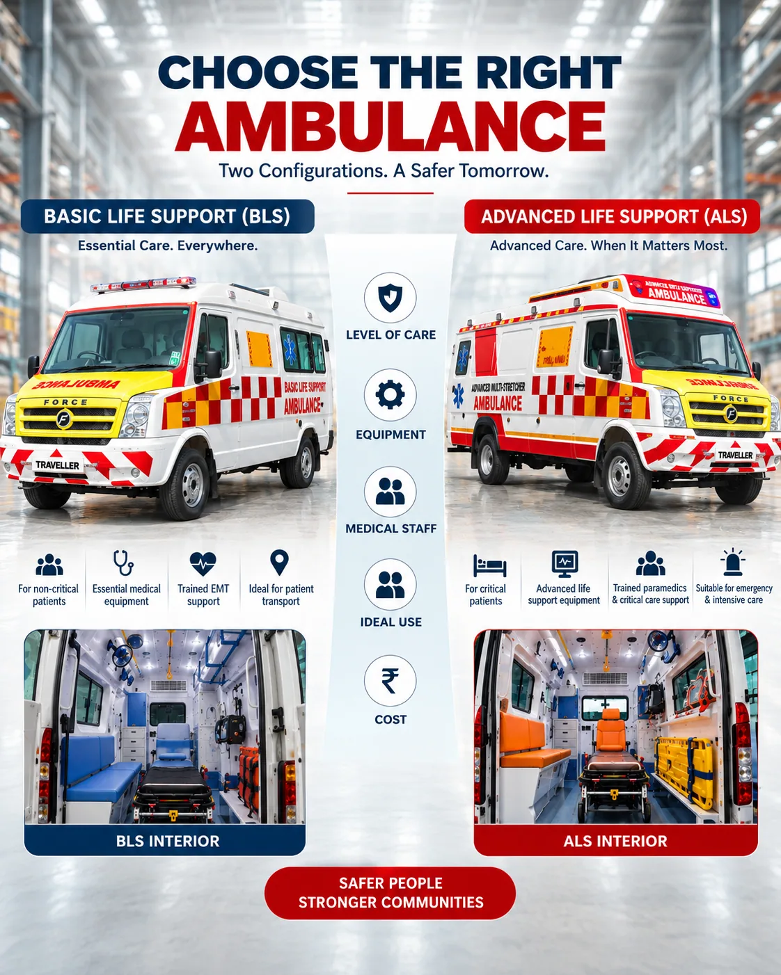 Comparison of Patient Transport, BLS and ALS ambulances