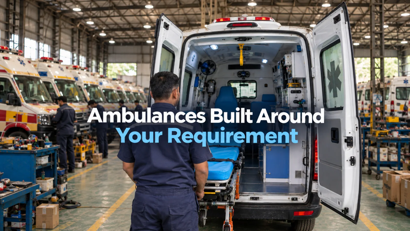 Ambulance interior being prepared around a healthcare requirement